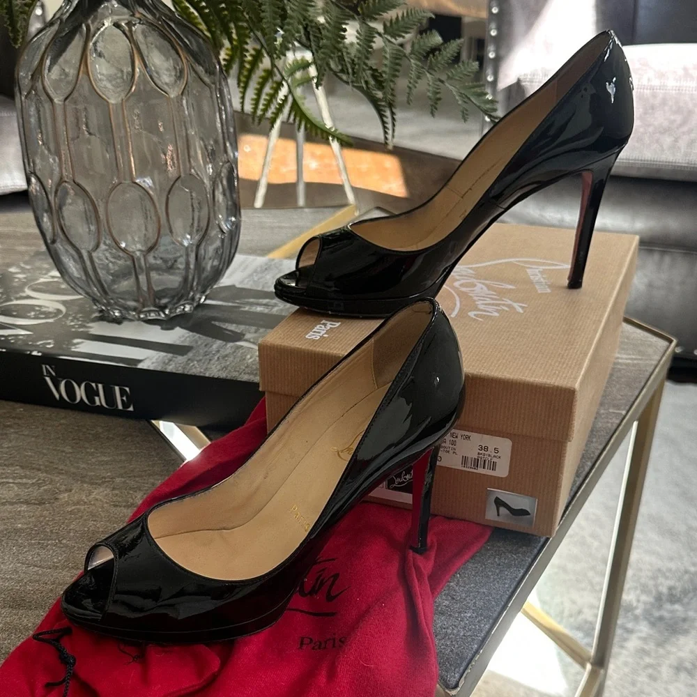Christian Louboutin Glossy Black Peep-Toe Heels - Picture 5 of 5